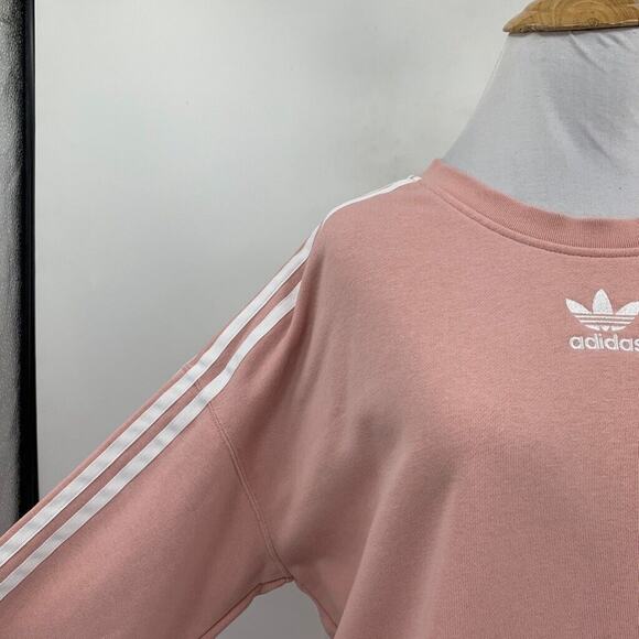 Adidas Sweatshirt Womens L Large Pink Trefoil Logo 3 Stripes Sleeve Waist Pull - Picture 6 of 15